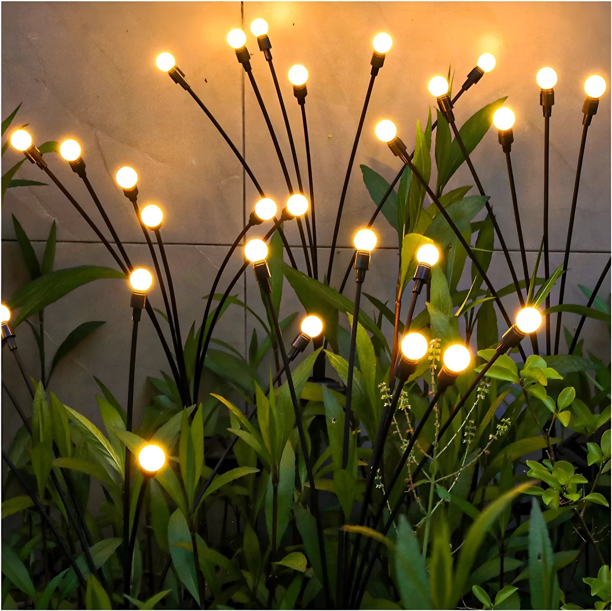 Solar-powered garden lamp with automatic light sensor and ground stake, showing warm white and coloured LED options.