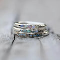Gold-plated copper unisex ring with three-layer inlaid natural stone and cubic zirconia in silver geometric round design size 8