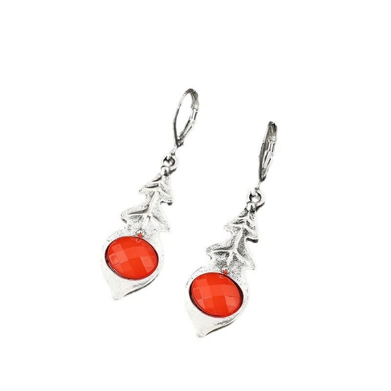 Fashion bohemian triangle inlaid ruby vintage earrings for women