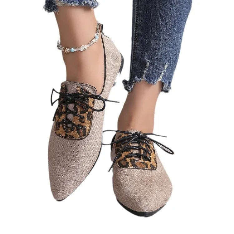 Beige leopard print plus size pumps with pointed toe design for women in UK sizes 36-43