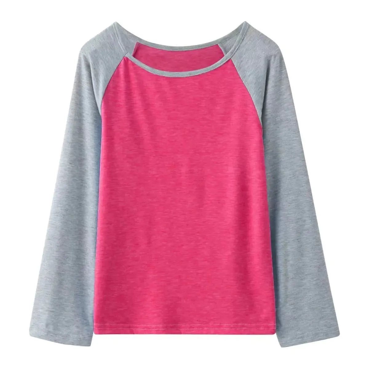 Women's half sleeve round neck T-shirt in natural coloured cotton, contrast waist, long sleeves