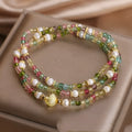 Natural tourmaline multi-layer bracelet with small rice-shaped beads in three circles, ethnic style for women