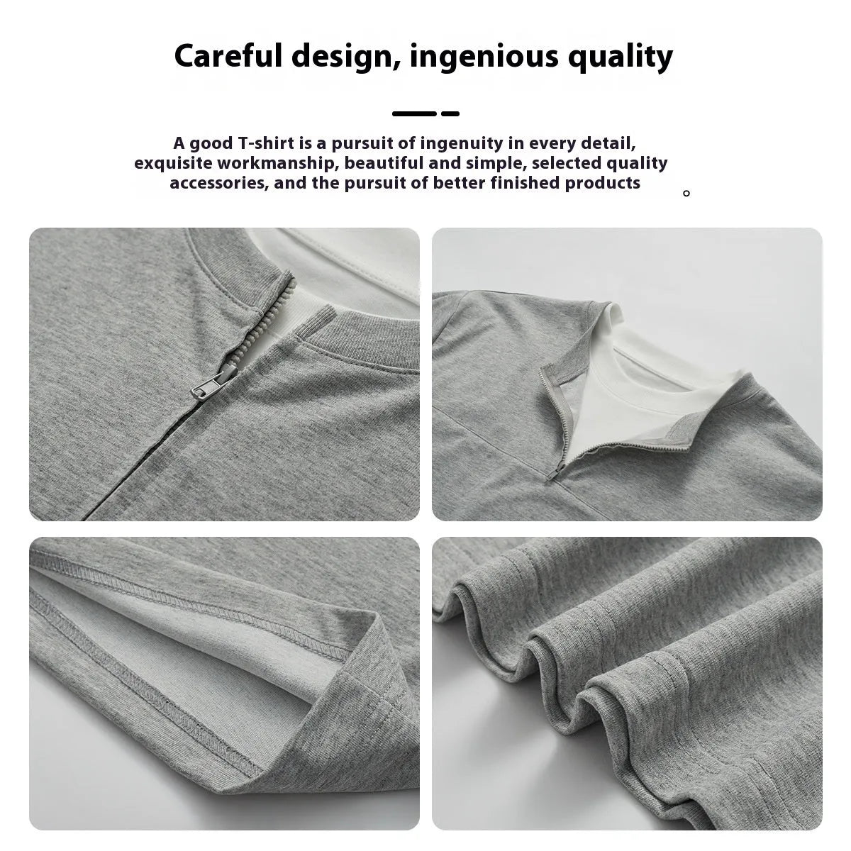 Women's loose patchwork stitch cotton blend top in solid colours with false zip detail.