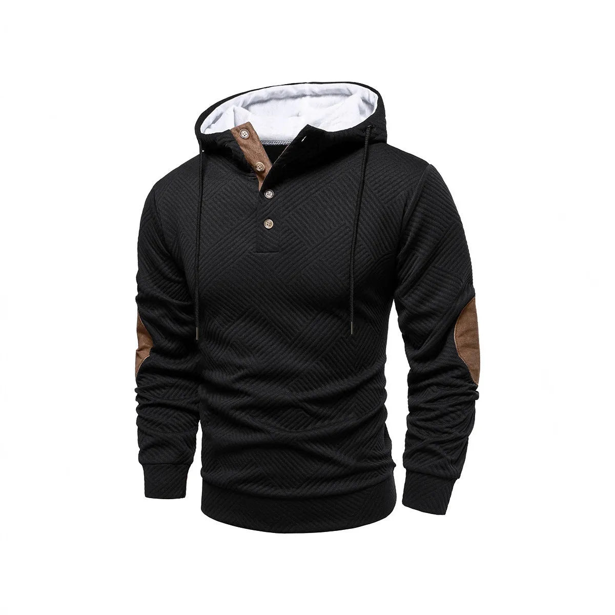 Men's loose hooded polyester fibre pullover in apricot colour, long sleeves, casual style