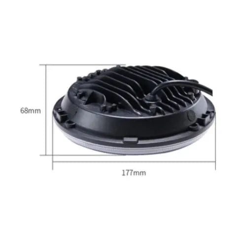 7-inch round off-road turn light with skull head design, aviation aluminium housing, and IP68 rating
