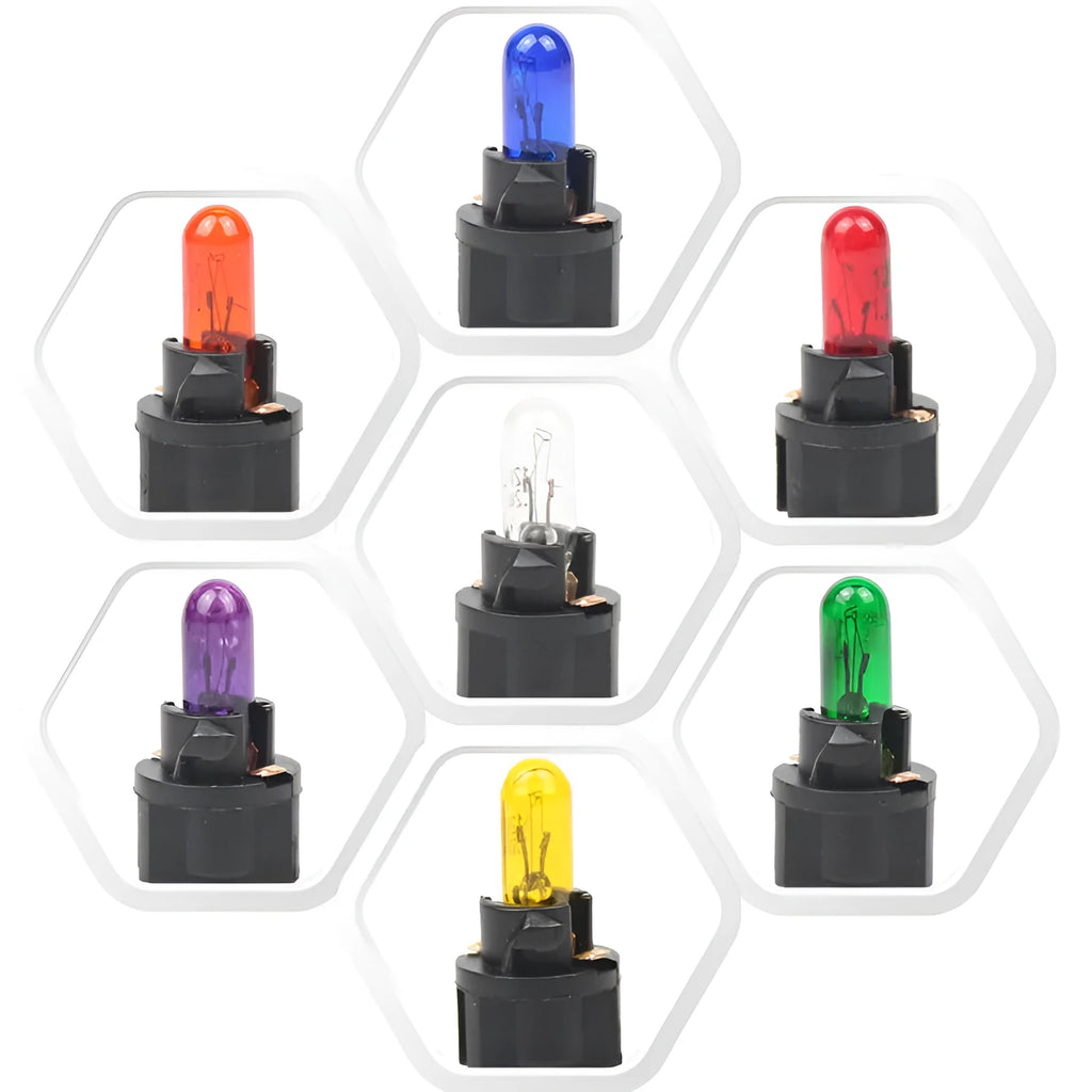 T5 12 volt 1.2 watt automotive indicator light bulb with wedge base in selected colour