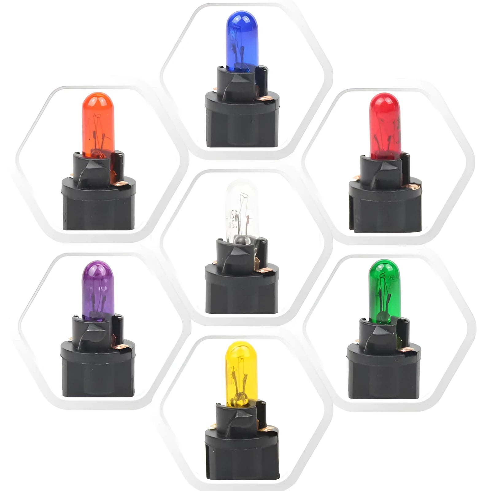 T5 12 volt 1.2 watt automotive indicator light bulb with wedge base in selected colour