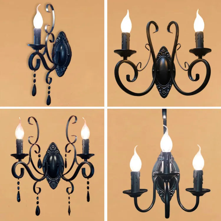 Black iron double-headed retro French wall lamp with European style