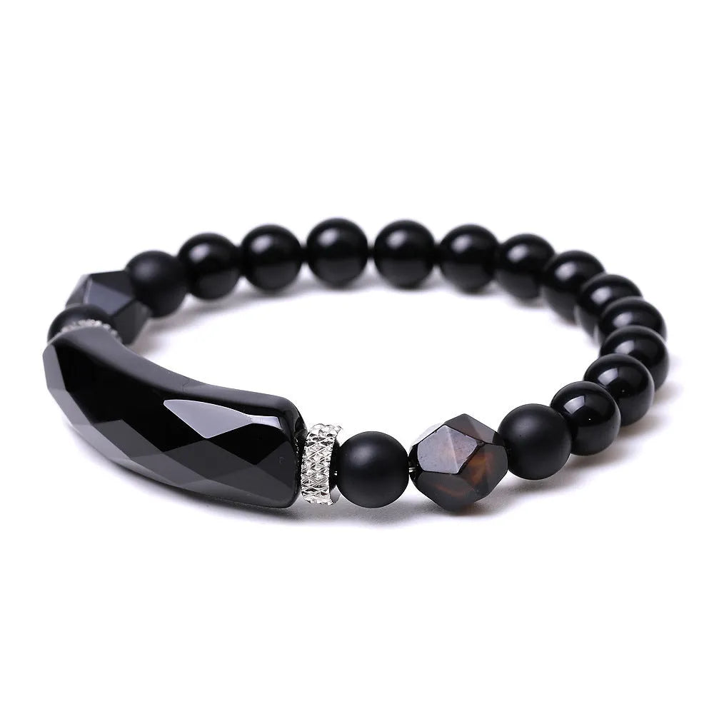 Handmade diamond-shaped cut agate geometric bracelet with fan elements