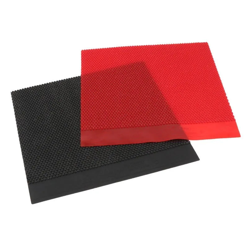 A single sheet of black table tennis rubber with a small pimple texture.