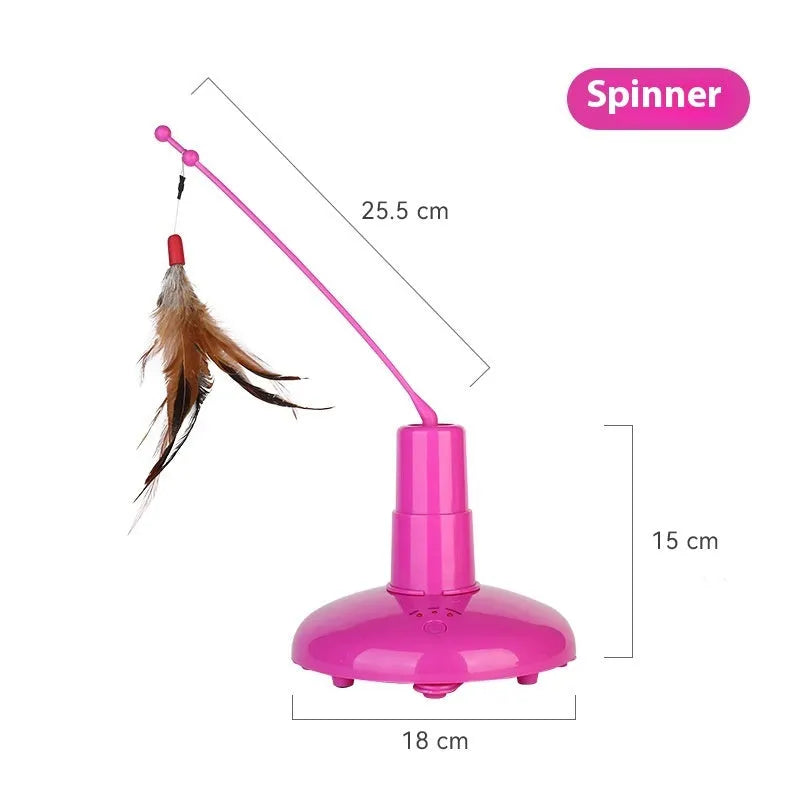 Pink fly rotator cat teaser toy with automatic rotation, made from ABS plastic, single pack