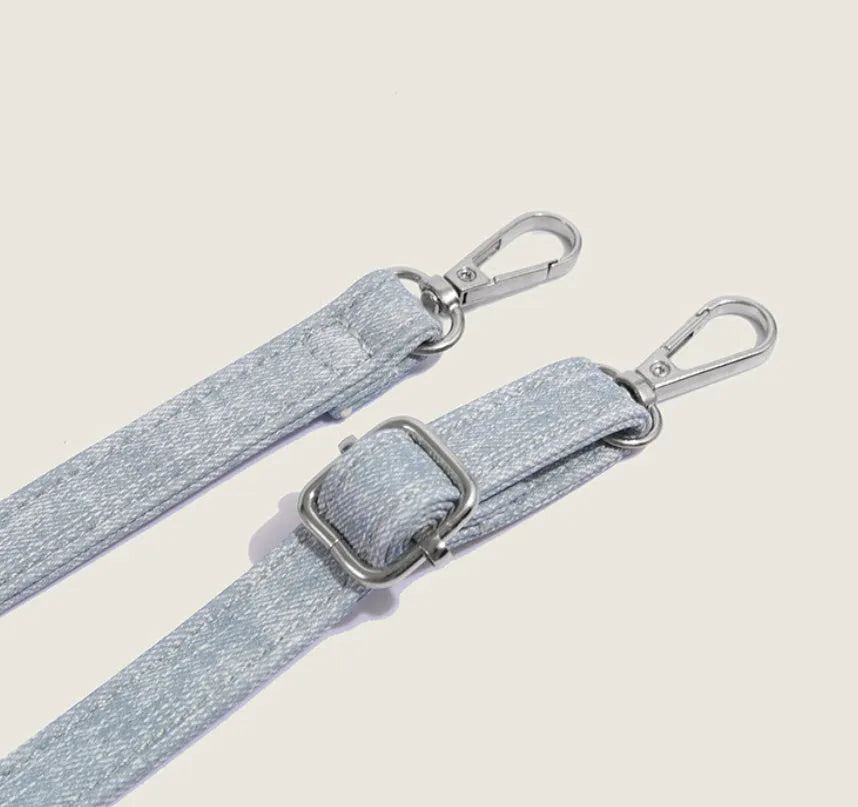 Women's denim-style shoulder bag in soft PU material with standard size and polyester lining