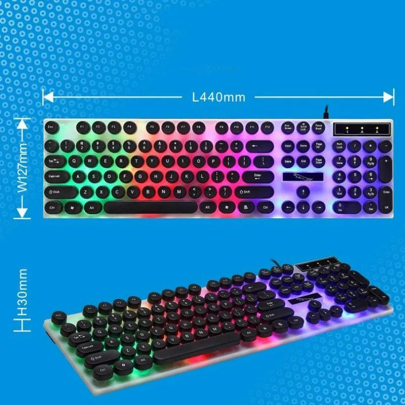 White waterproof gaming keyboard with RGB LED backlight and 104 key layout