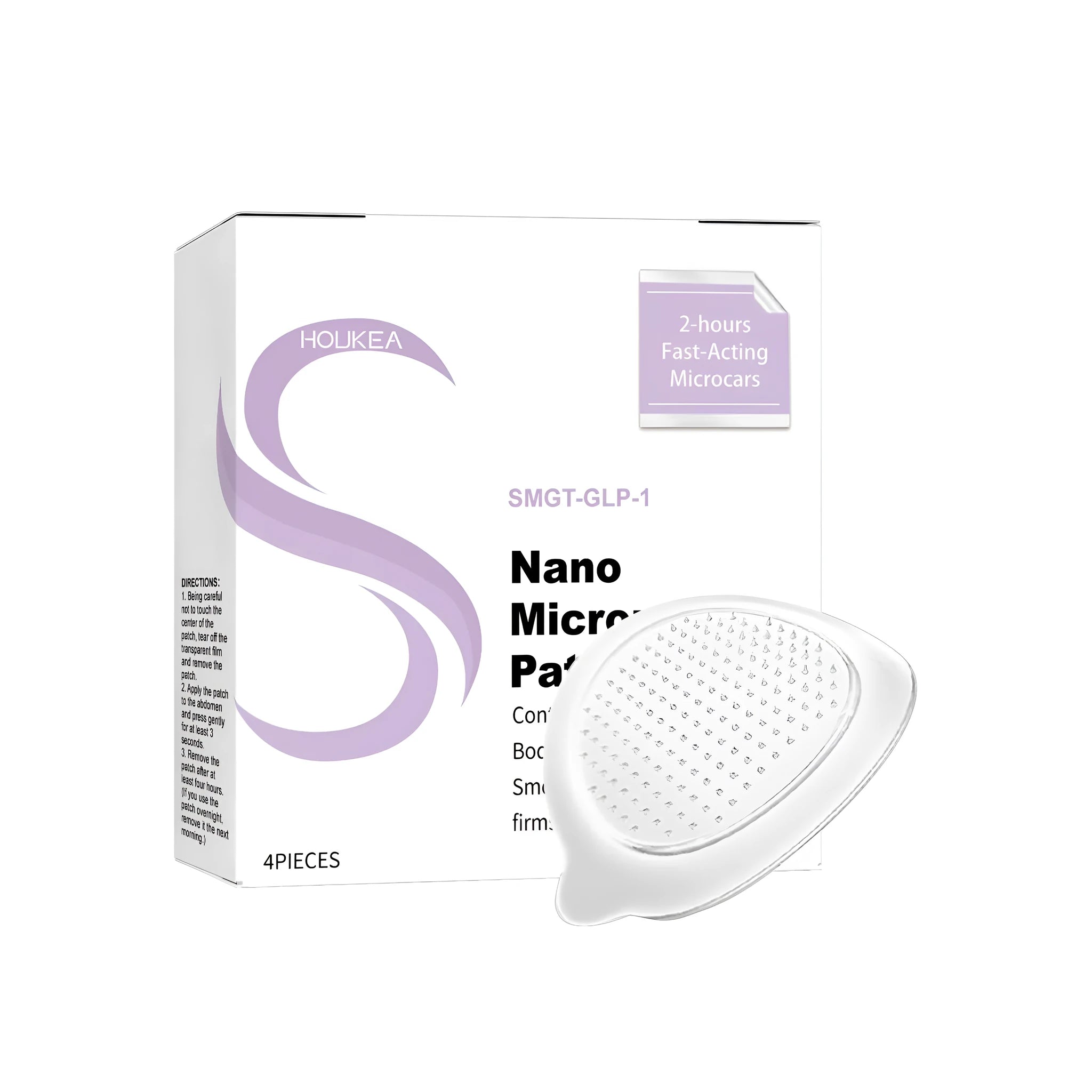 Pack of four clear nano microneedle hydrogel skincare patches on a white background.