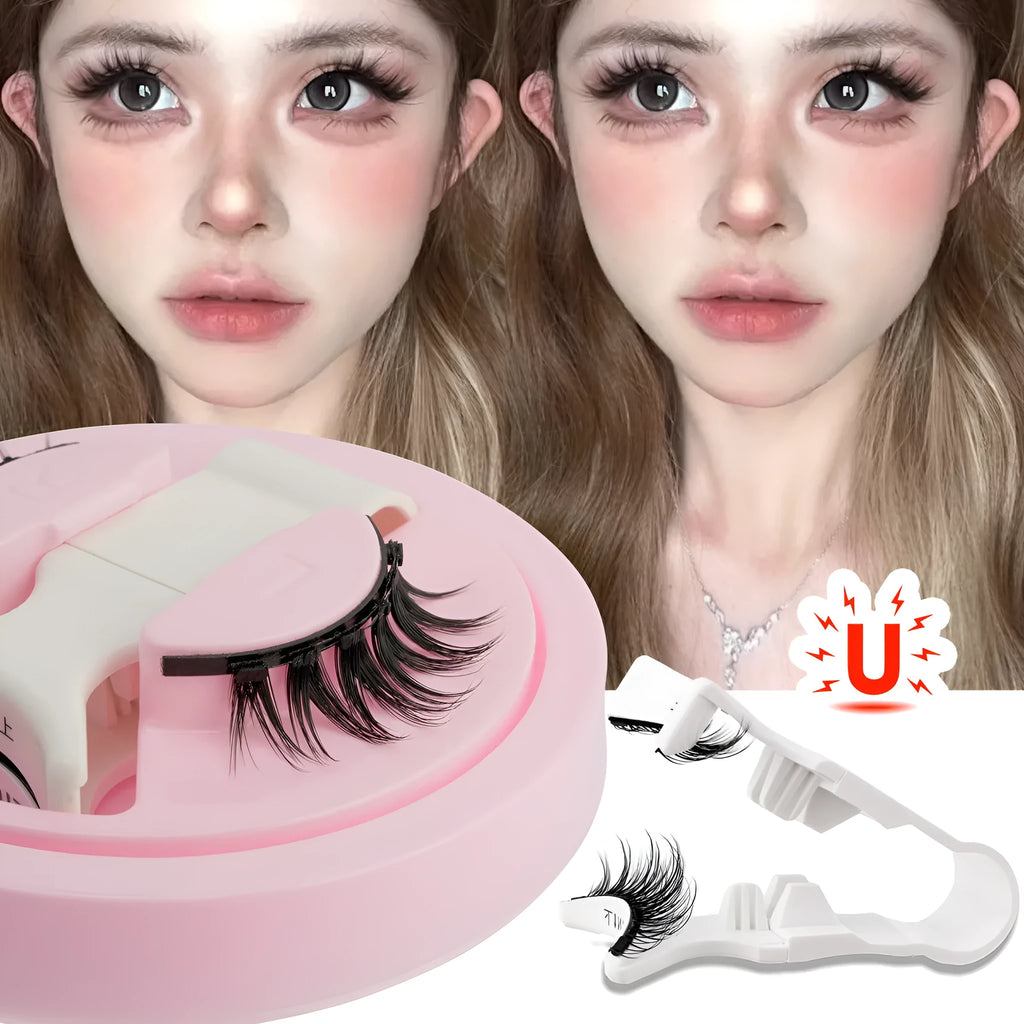 Reusable waterproof false eyelashes with glue-free application in natural thick style