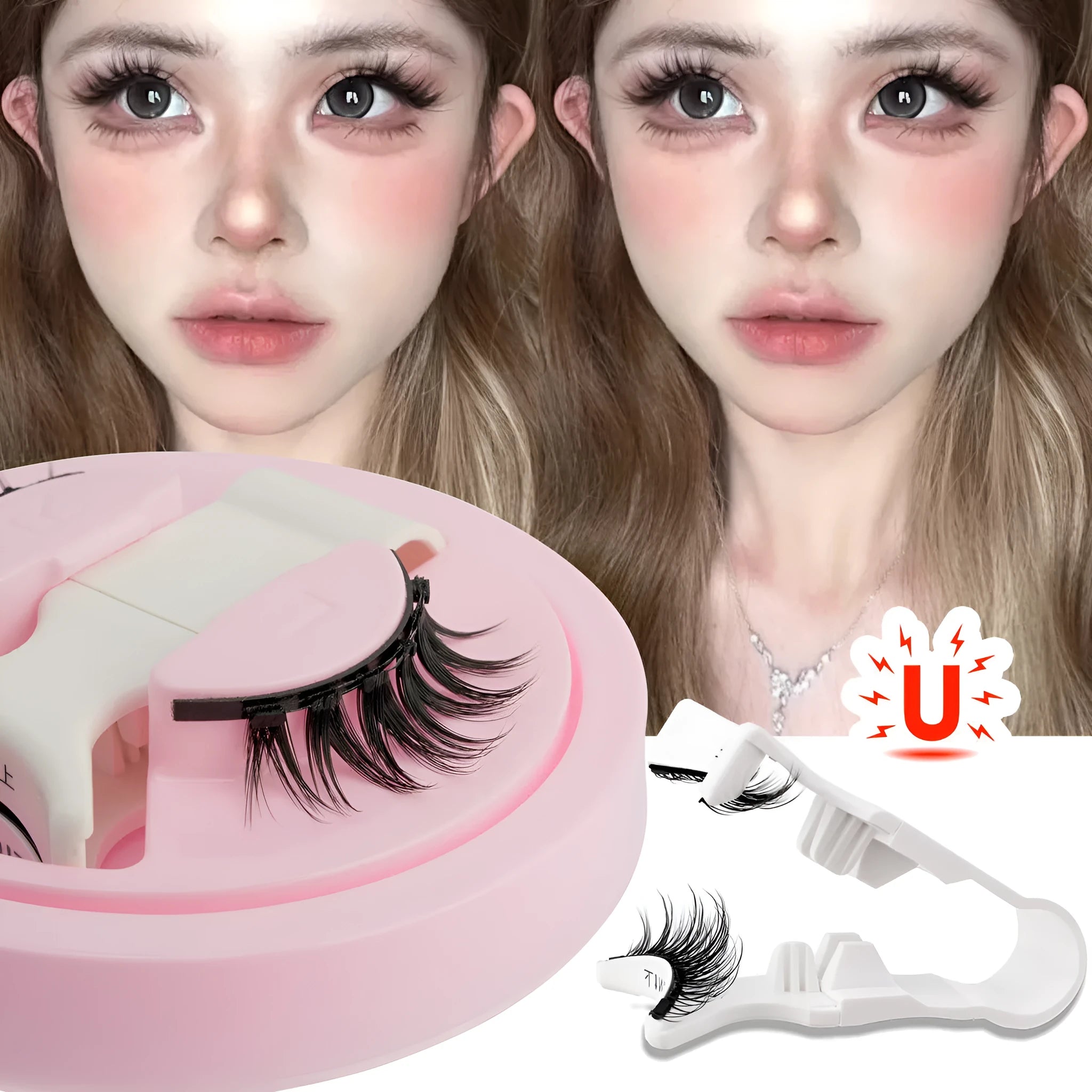 Reusable waterproof false eyelashes with glue-free application in natural thick style