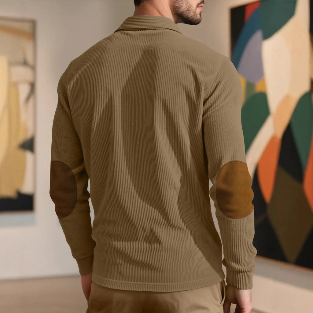 Men's corduroy long-sleeved pullover sweatshirt in navy blue, black, army green, light gray, and brown, sizes S to XXXL