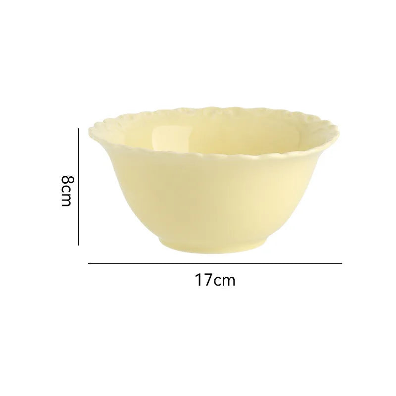 Cream ceramic lace vintage plate with irregular shape and coloured glaze, in white or yellow