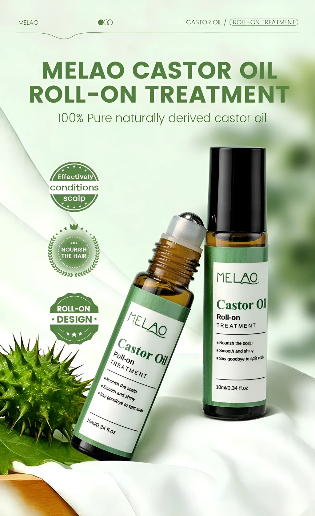 Castor oil roll-on 10ml portable hair care growth and regeneration serum scalp nourishing oil bottle