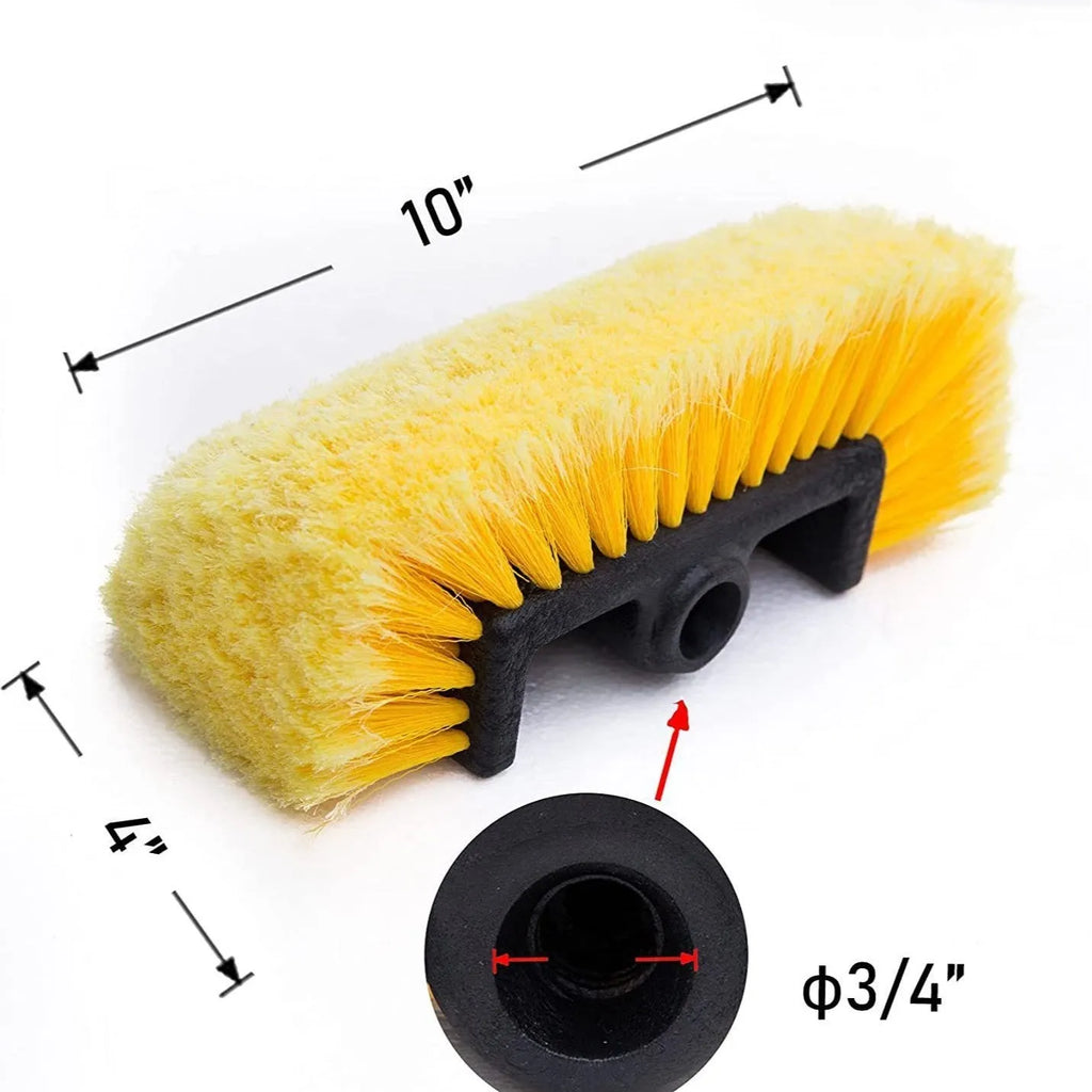 Yellow portable car wash brush with four-section removable rod and flow-through brush head