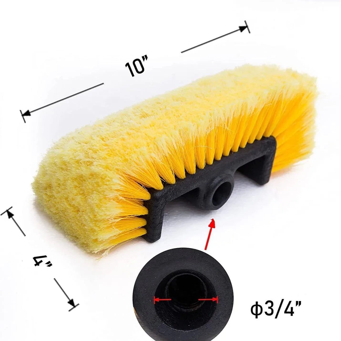 Yellow portable car wash brush with four-section removable rod and flow-through brush head