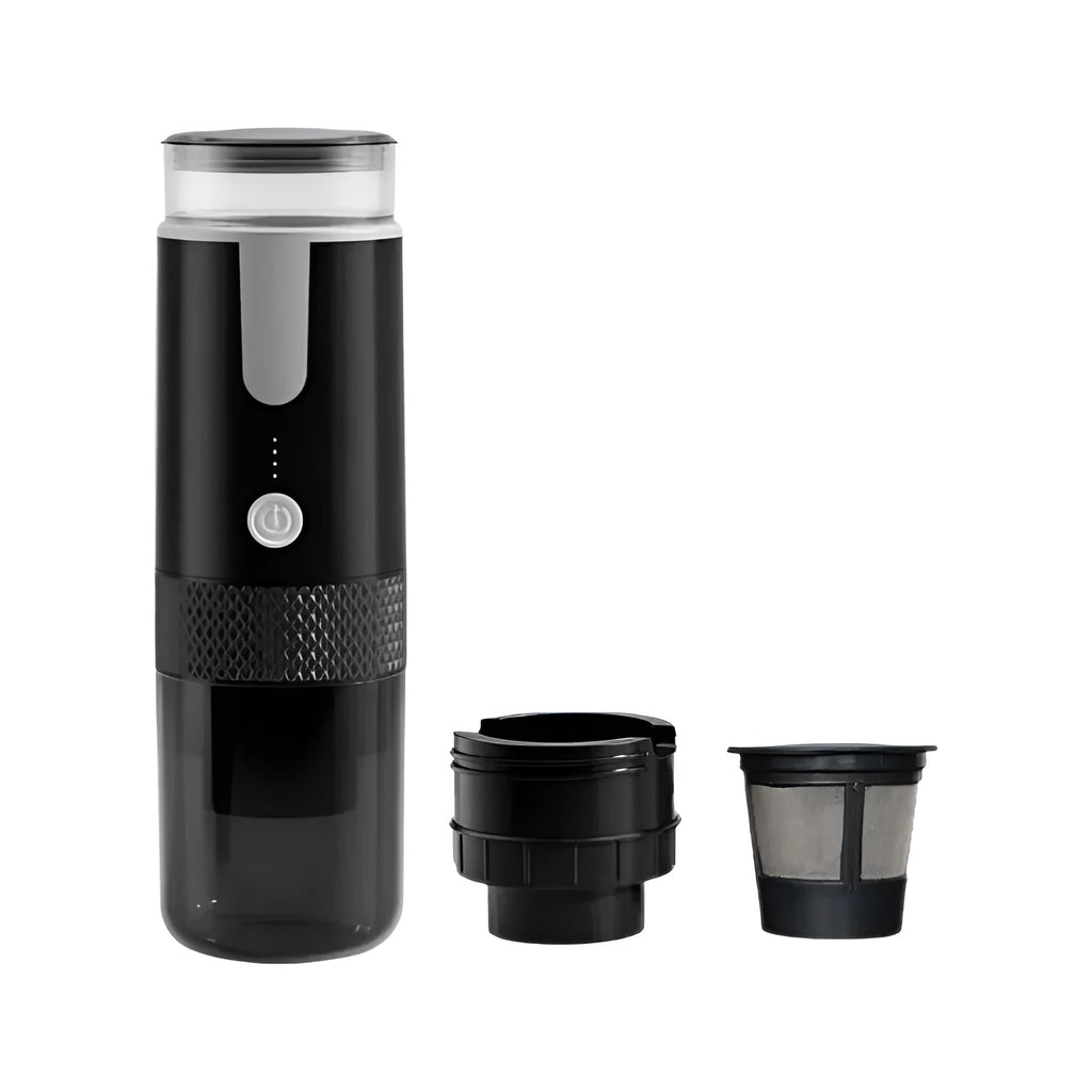 Black portable coffee machine for K-Cup capsules with car charger compatibility