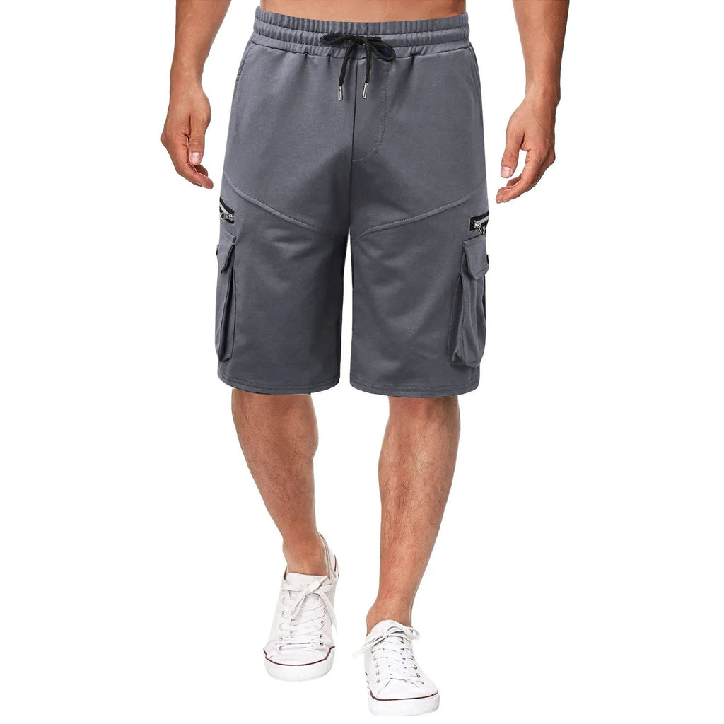 Men's double pocket zipper sports shorts, mid waist, summer fitness leisure, eight colours, sizes M to XXXL