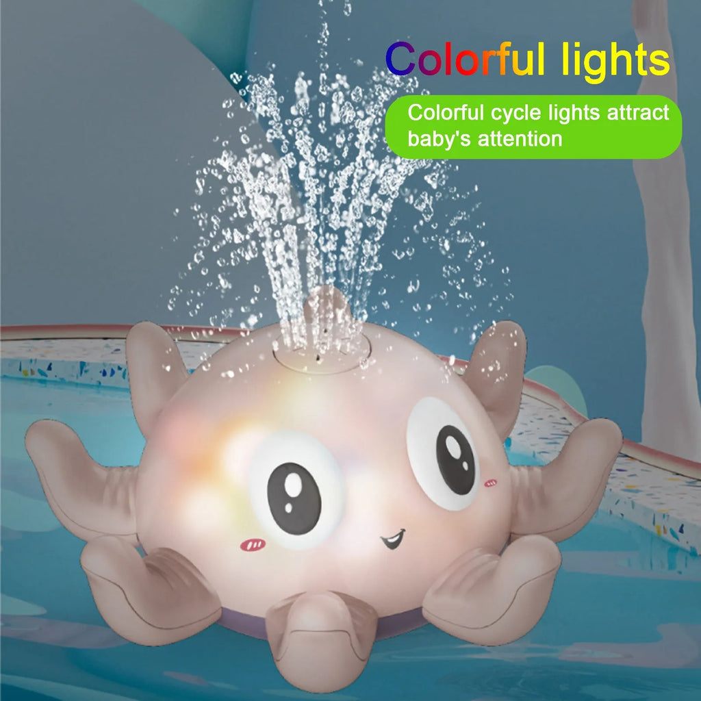 Blue automatic water spray octopus bath toy with flashing lights for children's bath time