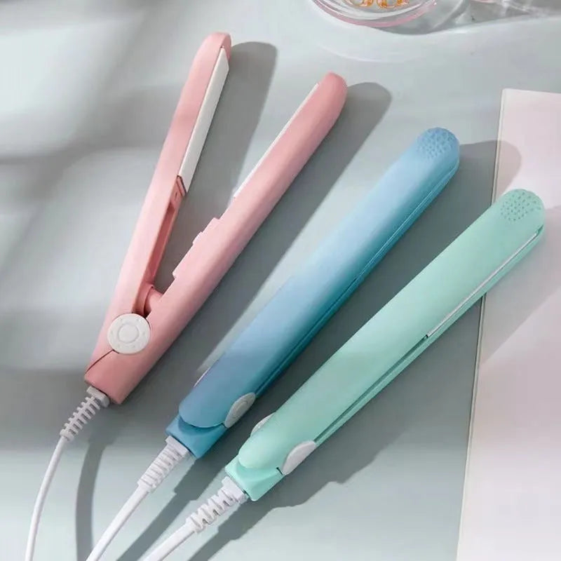 Mini hair straightening comb for air bangs and perm styling with storage box in choice of five colours