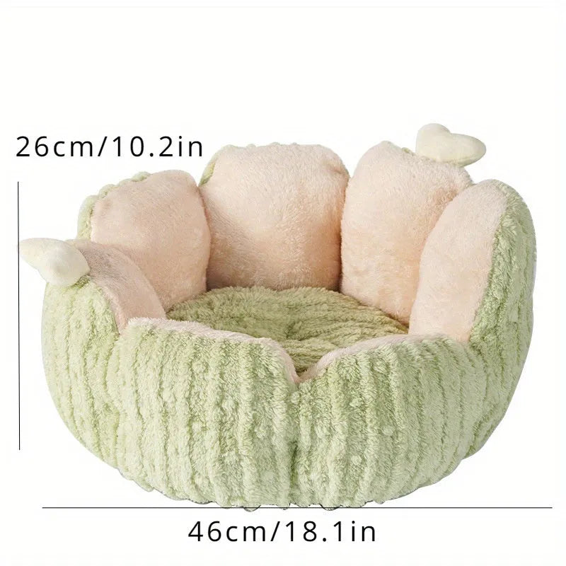 Green cactus print soft cat kennel showing enclosed pet house design.