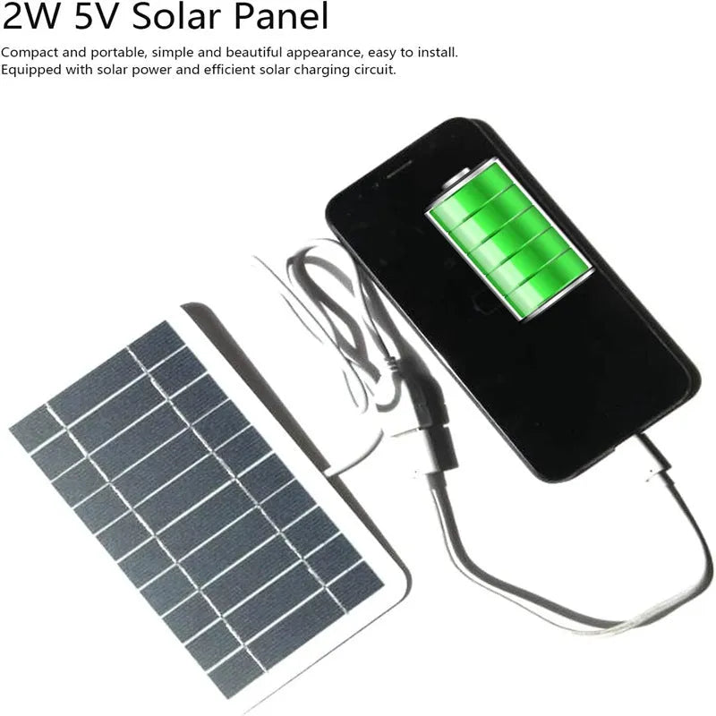 2W 5V portable solar panel charger with USB cable for mobile phones and small electronics