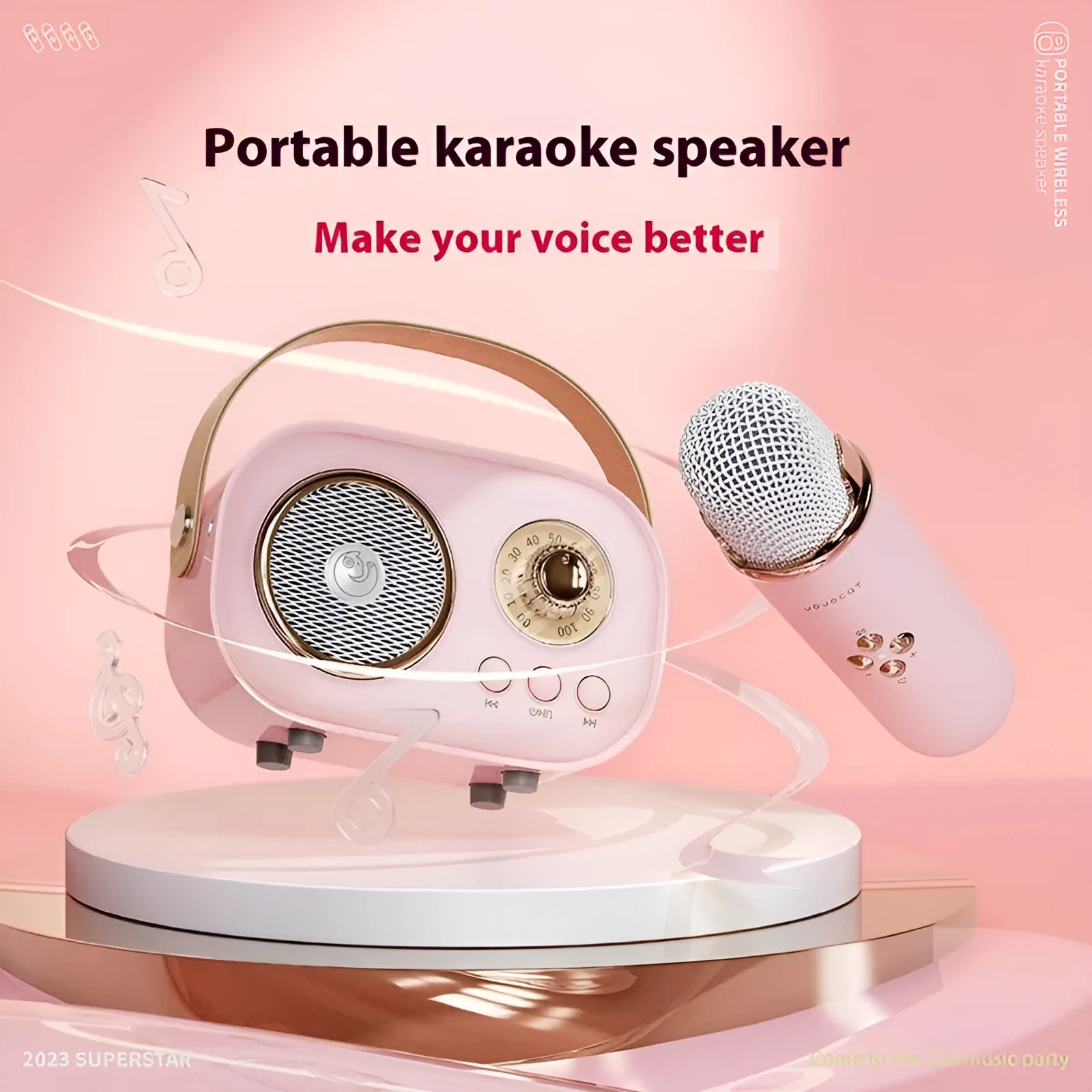 Portable Bluetooth audio system with wireless microphone and speaker in compact design, available in multiple colours
