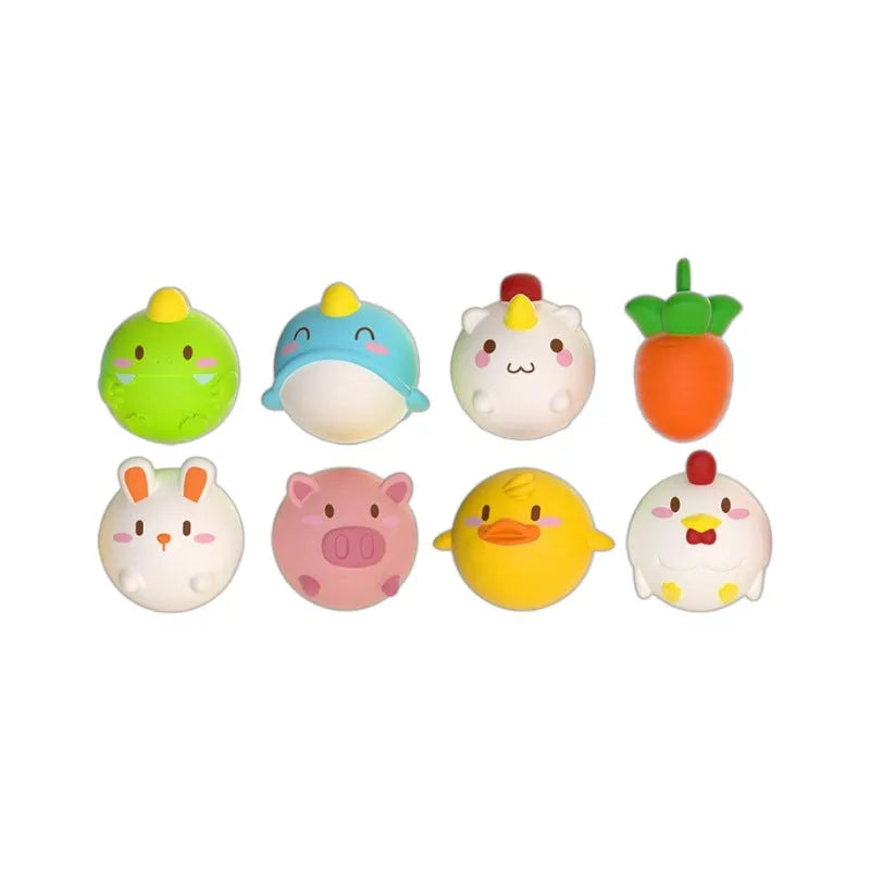 Soft glue cartoon animal glow balls for children's bathroom play including chicken, dinosaur, and whale designs