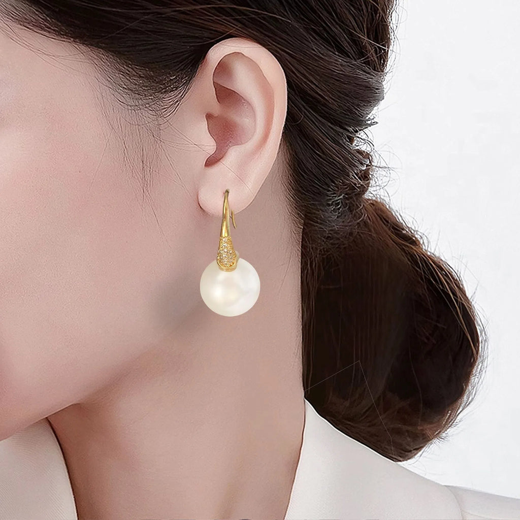 Geometric shell pearl drop earrings for women in fashionable OL style, one pair