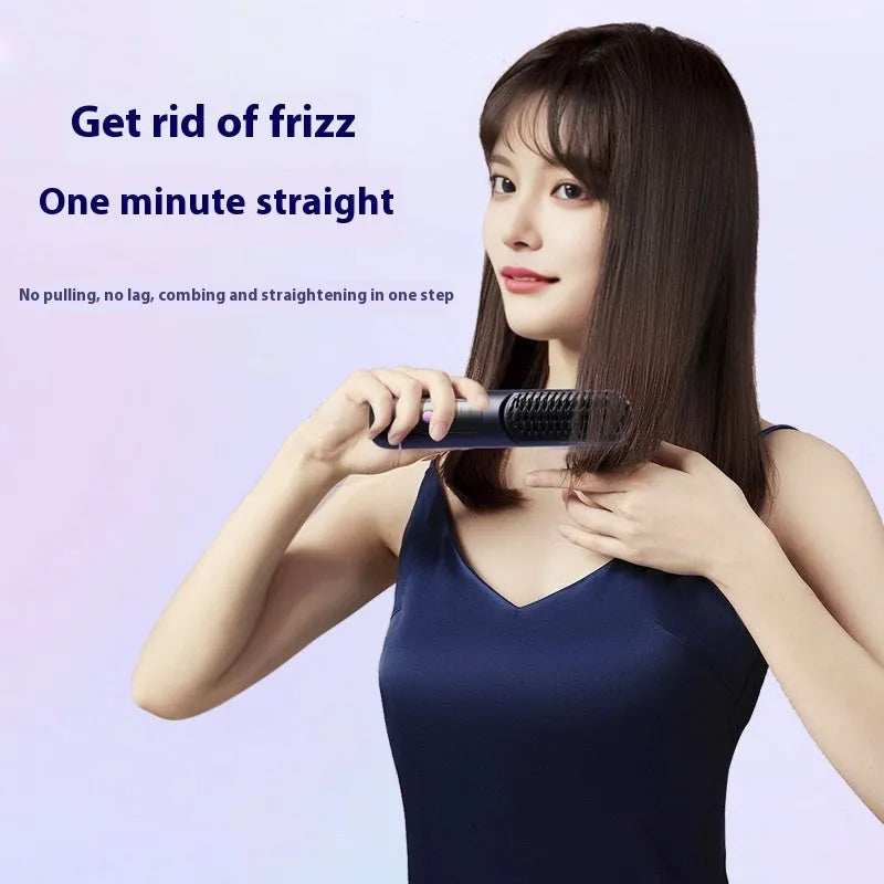 Portable white negative ion hair straightening comb with ceramic plates and cordless design