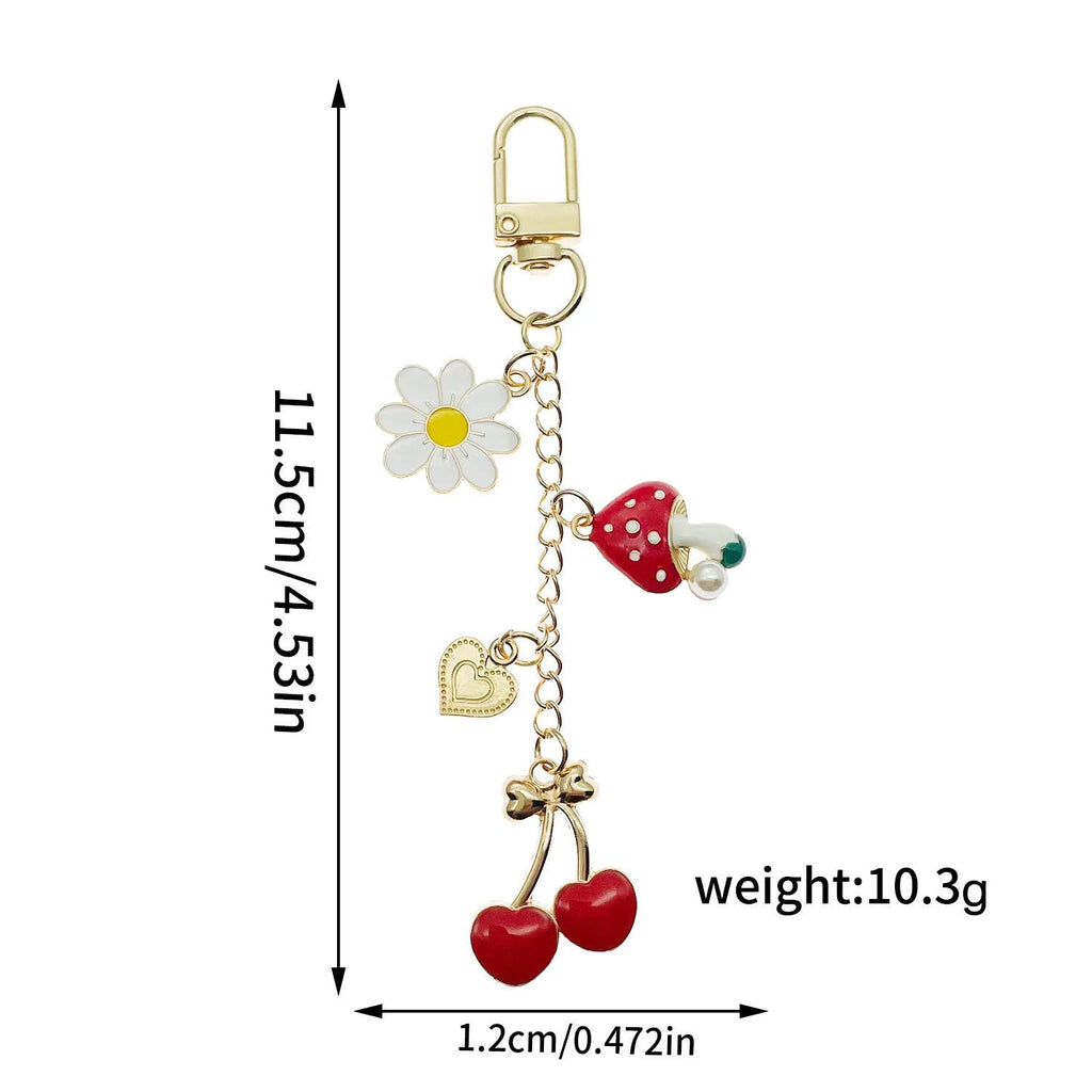 Red Mushroom Love Heart Rose Heart-shaped Alloy Keychain with unicorn motif colour LS613