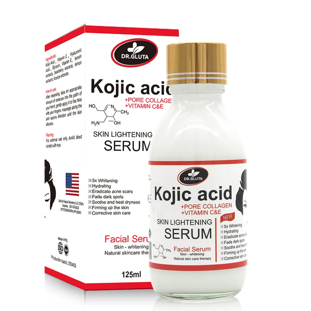 125ml kojic acid serum bottle for skin lightening, uneven skin tone and dull skin, natural skin care therapy