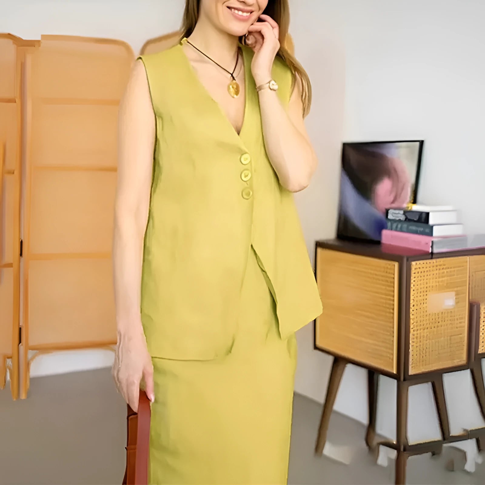 Women's blue sleeveless vest and long matching skirt two-piece casual outfit set
