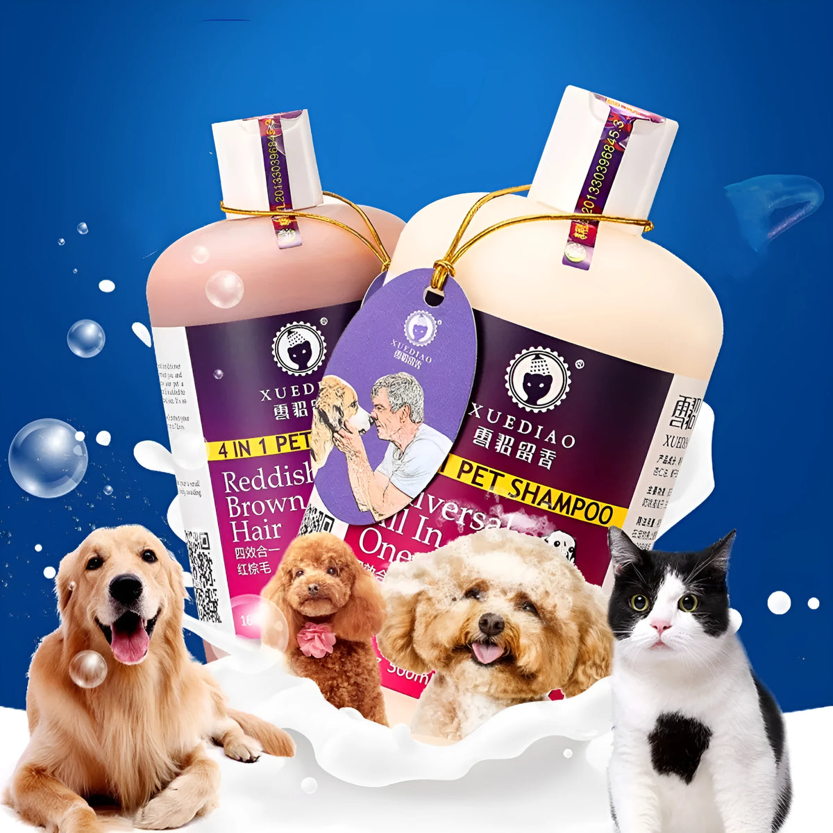 500ml dog shampoo and shower gel bottle with pump head for red brown and white fur