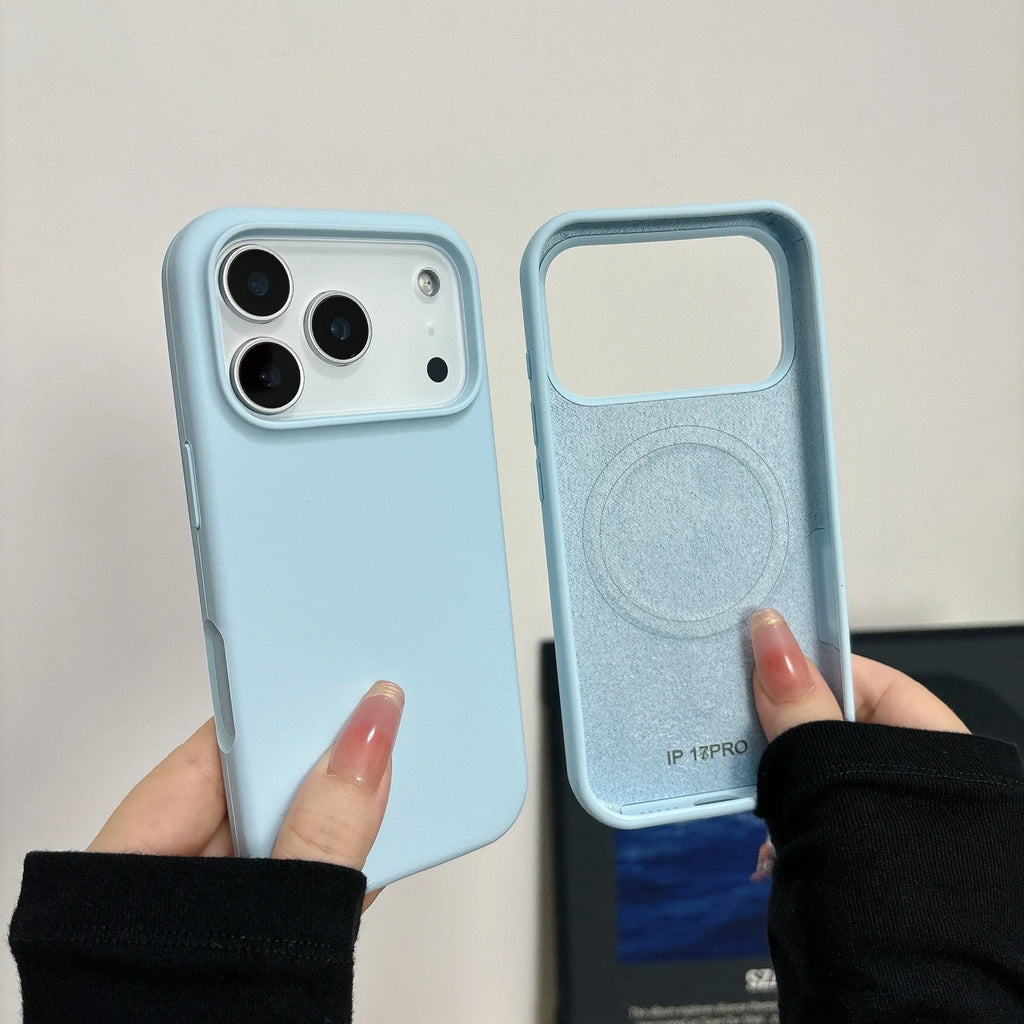 Liquid silicone magnetic iPhone case with AI button in antique white colour
