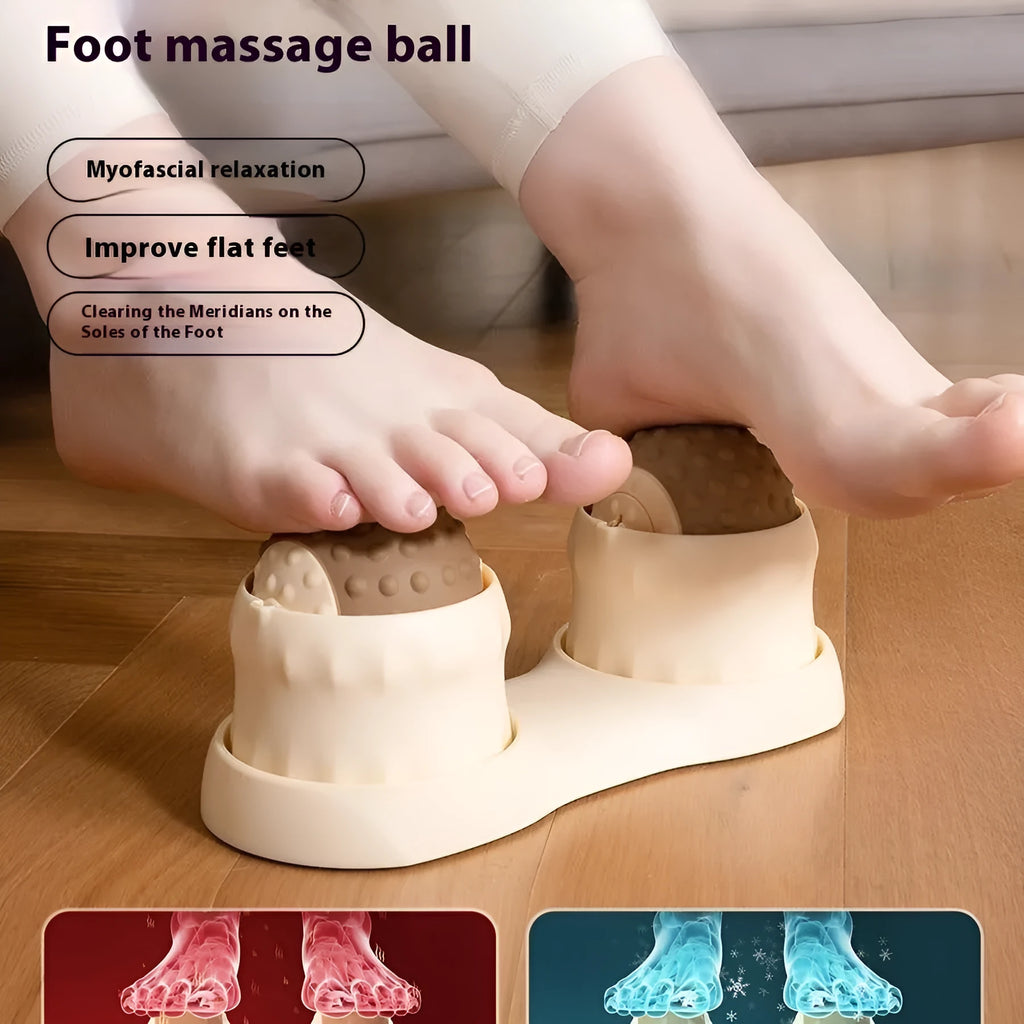 Caramel mocha and oil fruit green coloured massage balls for cold and hot compress therapy on feet.