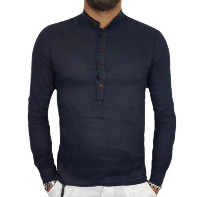 Men's long sleeve t-shirt in black or beige, loose fit hemp cotton blend, sizes S to 4XL