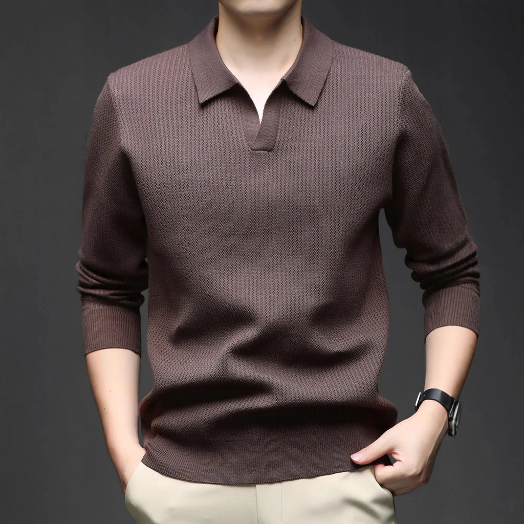 Men's loose pullover sweater in green colour showing casual autumn styling