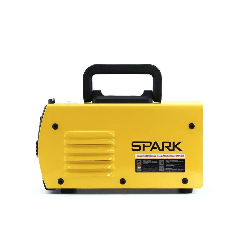 MMA-200MIN 220V portable DC inverter welding machine with face shield and accessories on a workbench.