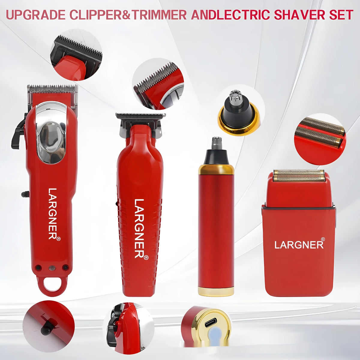 Household portable low-noise five-in-one electric shaver in black with floating cutter head and LED display