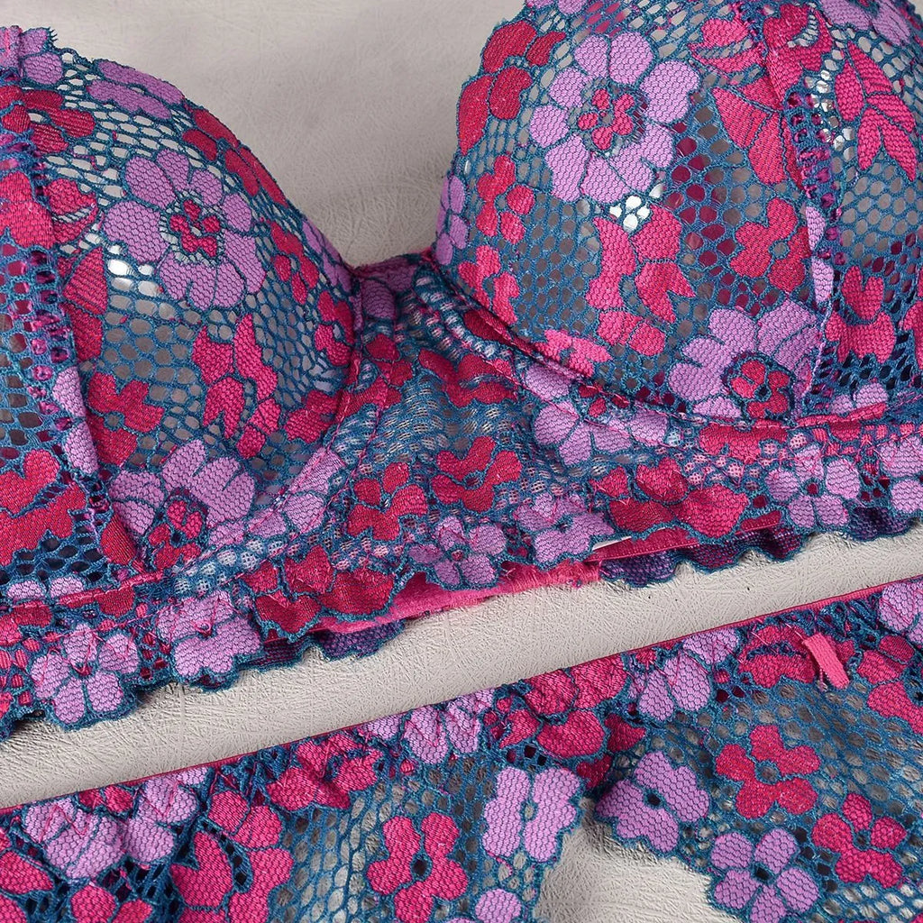 Rose red women's bikini set with embroidered and colour contrast design