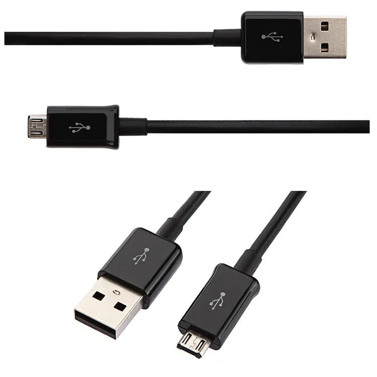 Black and white Android smartphone Micro USB data cable with 1 metre length for charging and data transfer