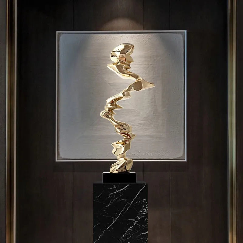 Minimalist abstract plastic and resin ornament in bright gold, silver, or blue for home and hotel decoration.
