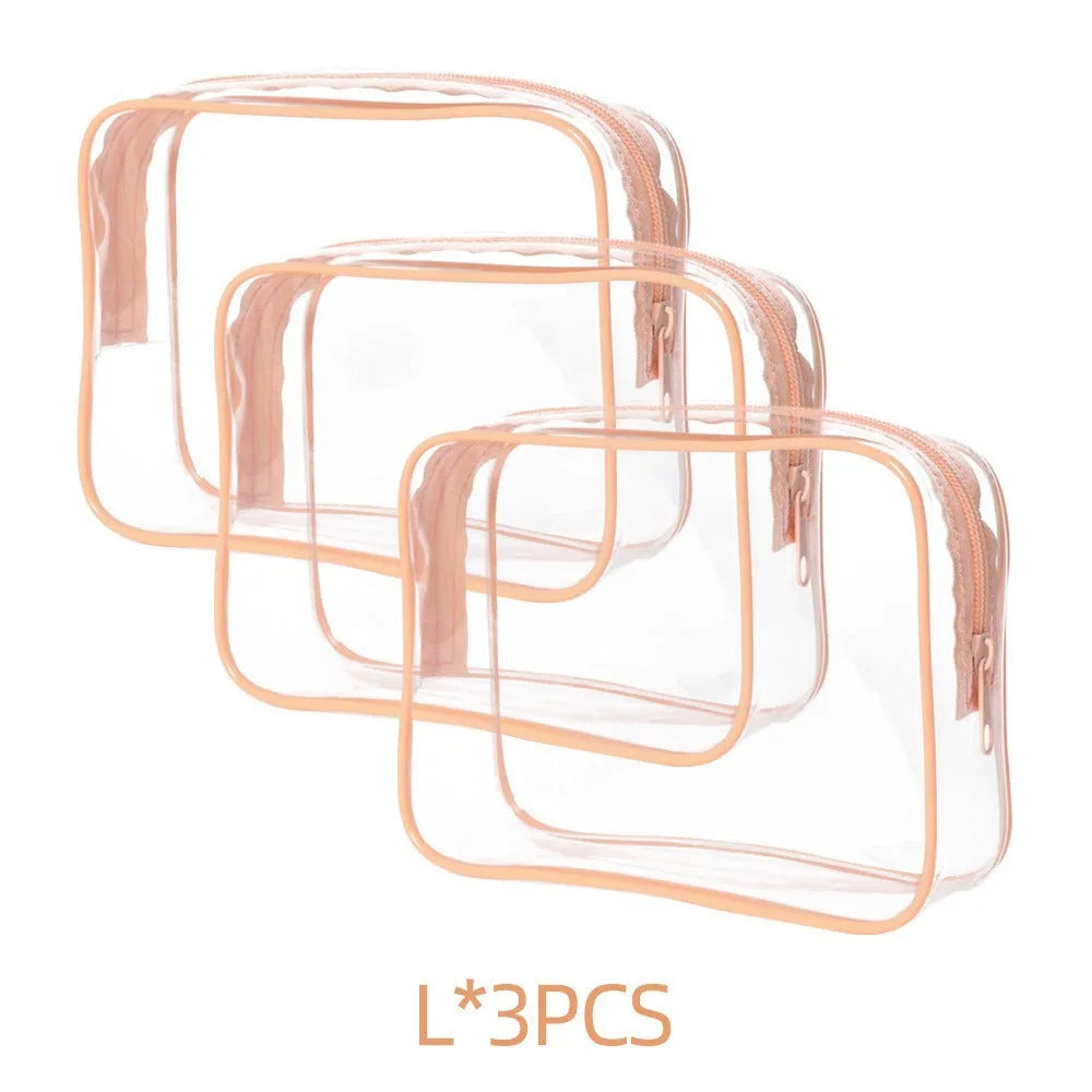Transparent PVC makeup bag in black, pink or white colours with customisable logo option