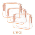 Transparent PVC makeup bag in black, pink or white colours with customisable logo option
